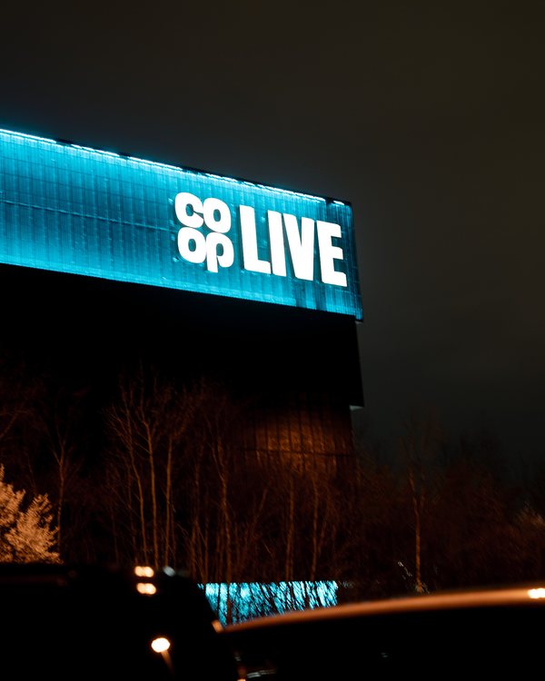 Co-op Live arena in Manchester lit up at night