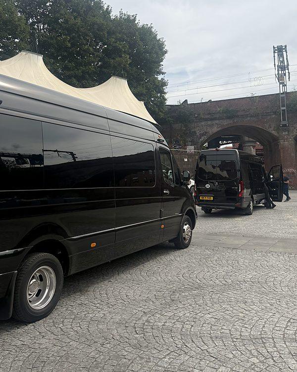 Two R5 Mercedes Sprinters on a location shoot under the railway arches in Castlefield, Manchester